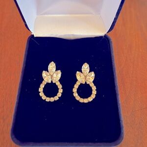 Vintage rhinestone drop hoop flower earrings.